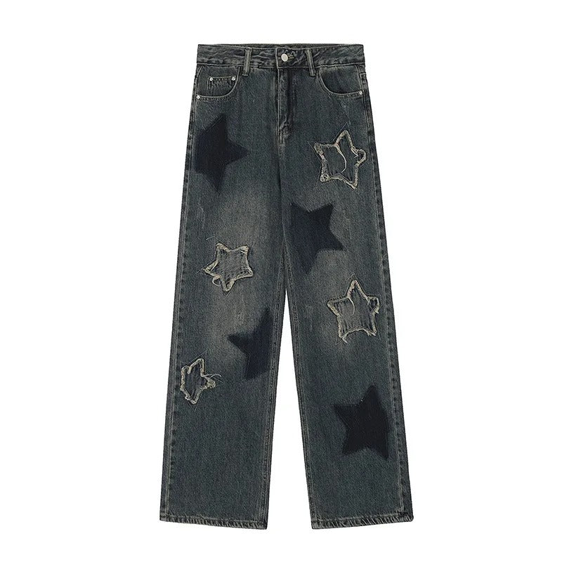 Oversized Retro Star Embroidery High Waist Jeans